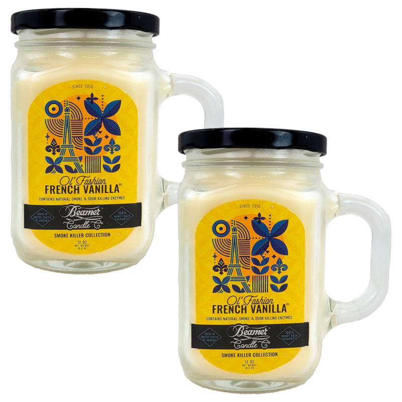 Ol' Fashion French Vanilla 5" Glass Jar Candle, 12oz Smoke Killer Collection, by Beamer Candle Co