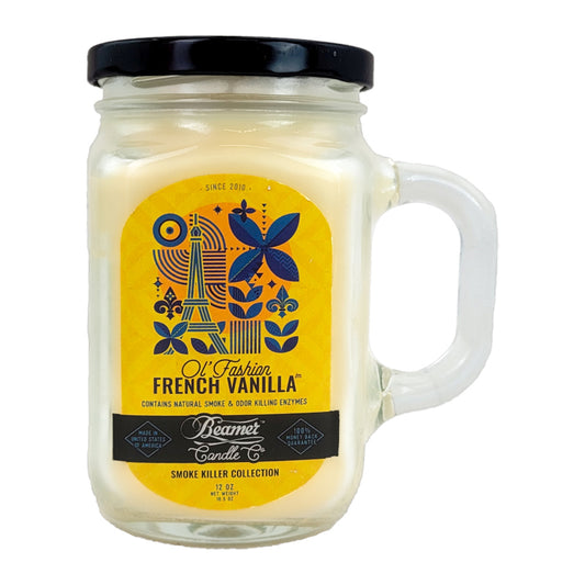 Ol' Fashion French Vanilla 5" Glass Jar Candle, 12oz Smoke Killer Collection, by Beamer Candle Co