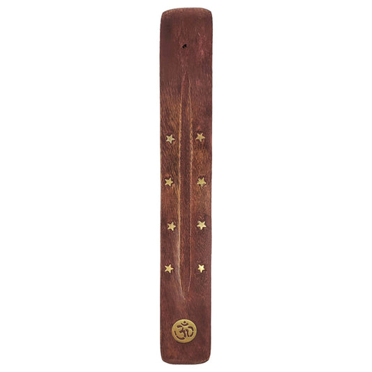 10" Wood Incense Burner & Ash Catcher, OM Symbol Design (Style B)