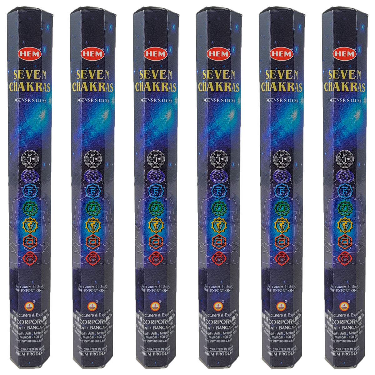 HEM Incense Sticks 20-Stick Hex Packs, Seven Chakras Scent