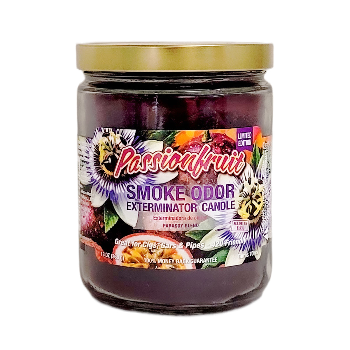 Passion Fruit 4" Glass Jar 13oz Smoke Odor Exterminator Candle, by Tobacco Outlet Products
