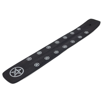 10" Wood Incense Burner & Ash Catcher, Pentagram (Black) Design