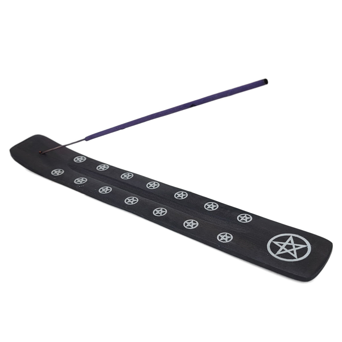 10" Wood Incense Burner & Ash Catcher, Pentagram (Black) Design