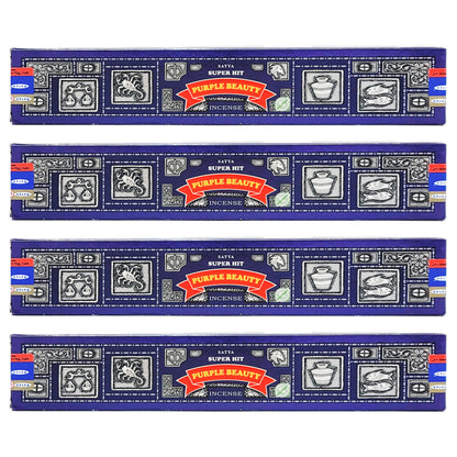 Super Hit Purple Beauty Scent Incense Sticks by Satya BNG, 15g Packs