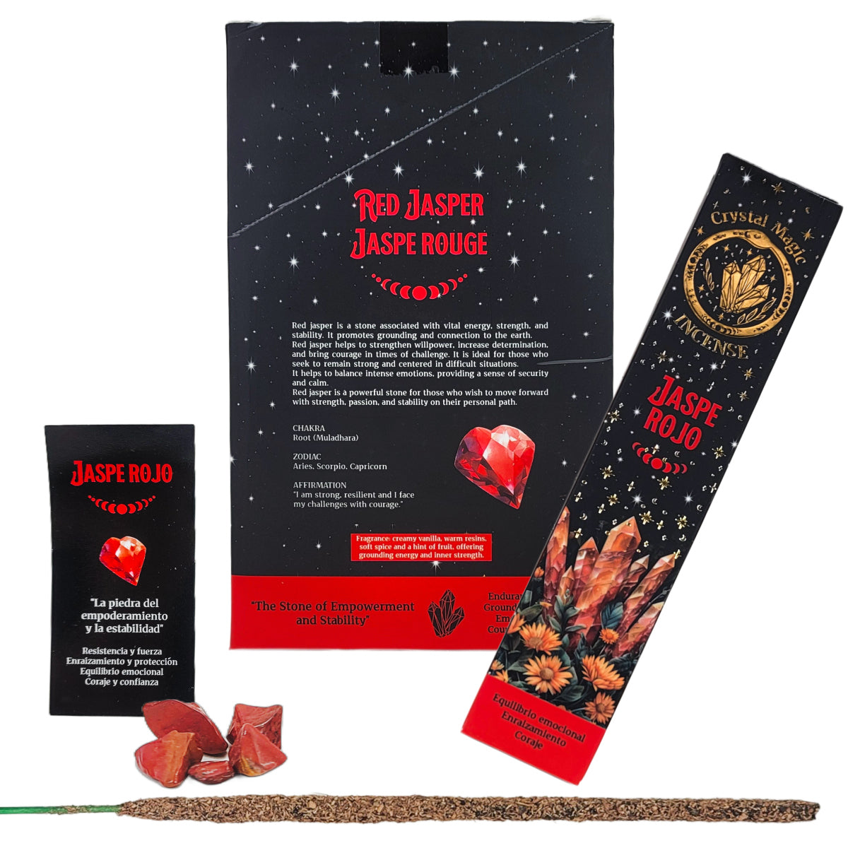 Red Jasper 15g 8" Incense Pack + Crystals, by Crystal Magic Incense