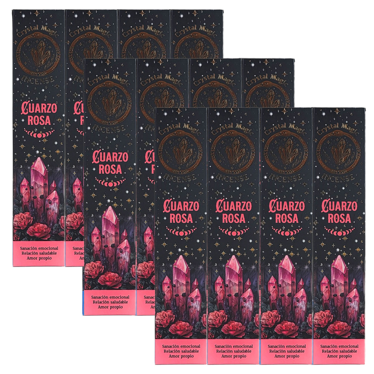 Rose Quartz 15g 8" Incense Pack + Crystals, by Crystal Magic Incense