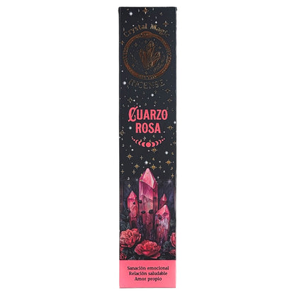 Rose Quartz 15g 8" Incense Pack + Crystals, by Crystal Magic Incense