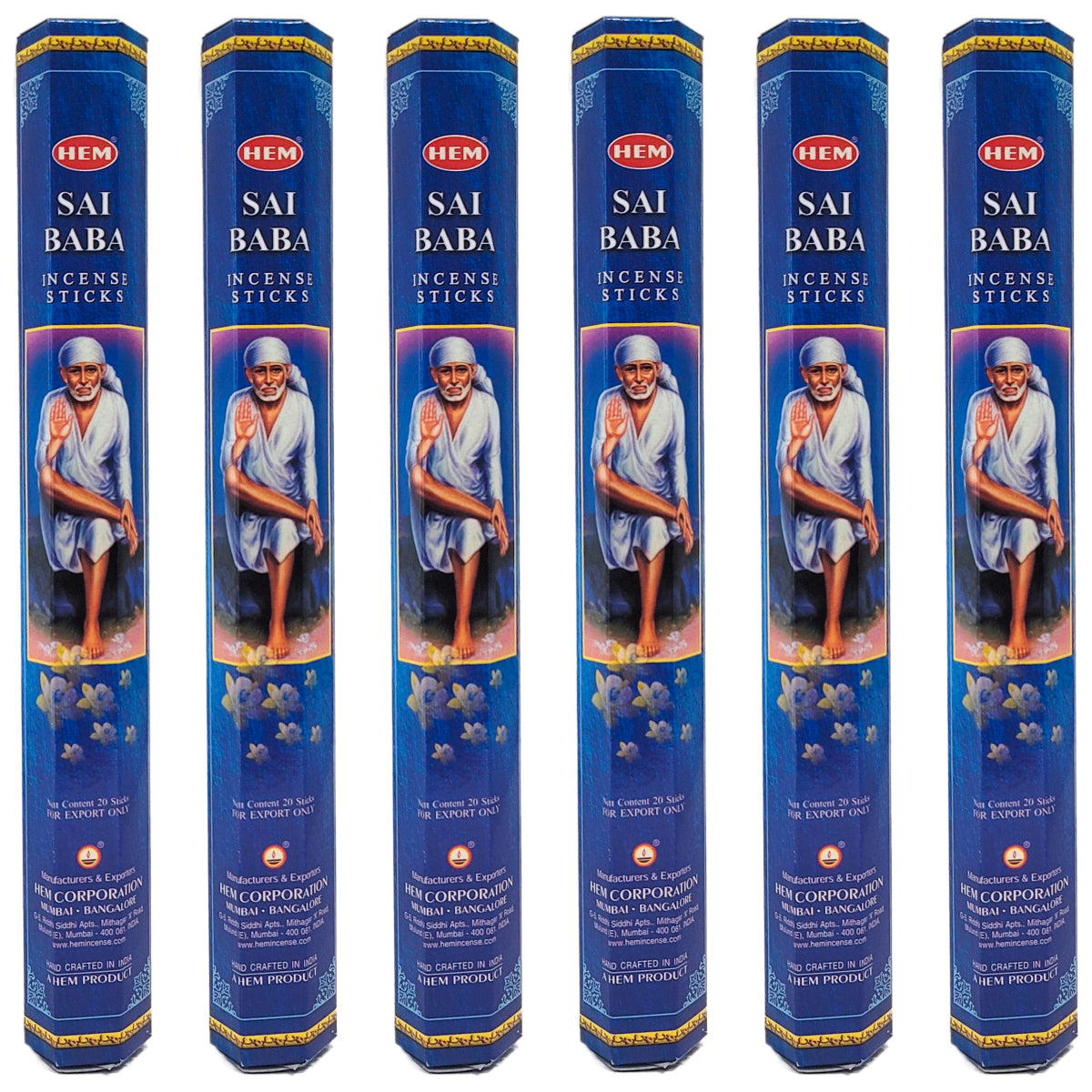 HEM Incense Sticks 20-Stick Hex Packs, Sai Baba