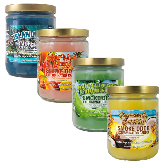 4-PACK "Tropical Escape" SAMPLER #TOPC1, Odor Exterminator 4" Glass Jar Candles, 13oz
