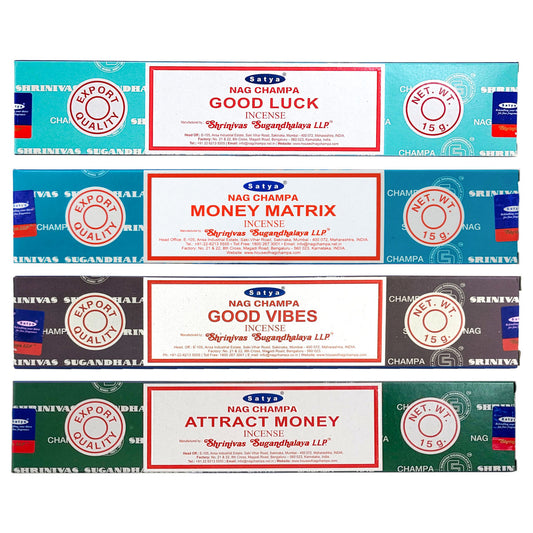 Satya 15g Incense 4-PACK SAMPLER #5 "Luck & Money"