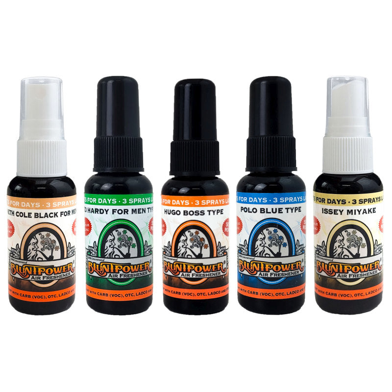 Blunt Power Spray 1.5 OZ Air Fresheners 5-PACK SAMPLER #4 "Dude Fragrances"