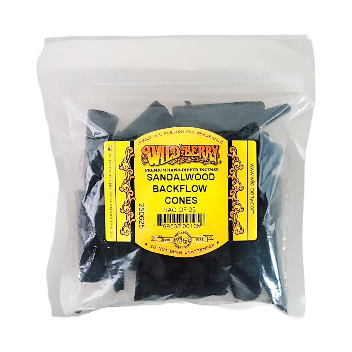 Backflow Sandalwood Wild Berry Incense Cones, 25ct Packs
