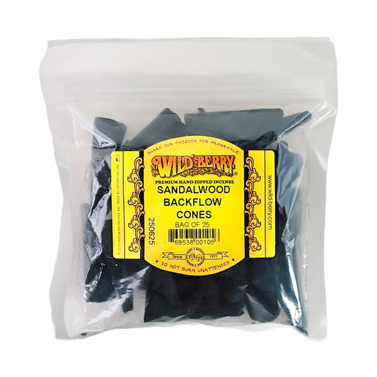 Backflow Sandalwood Wild Berry Incense Cones, 25ct Packs