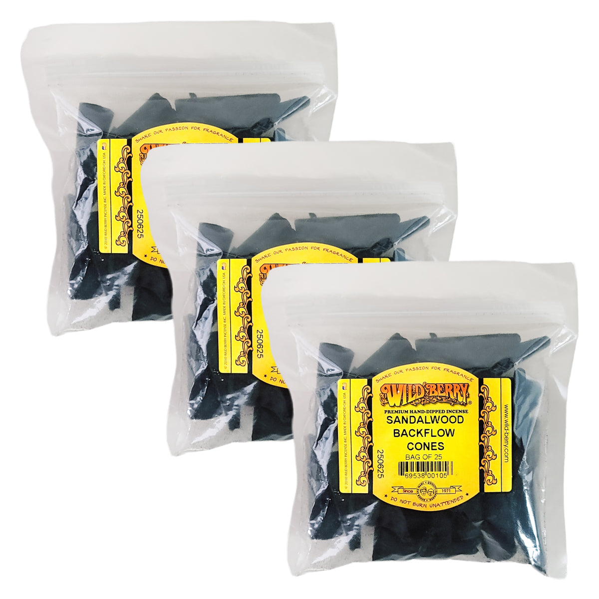 Backflow Sandalwood Wild Berry Incense Cones, 25ct Packs