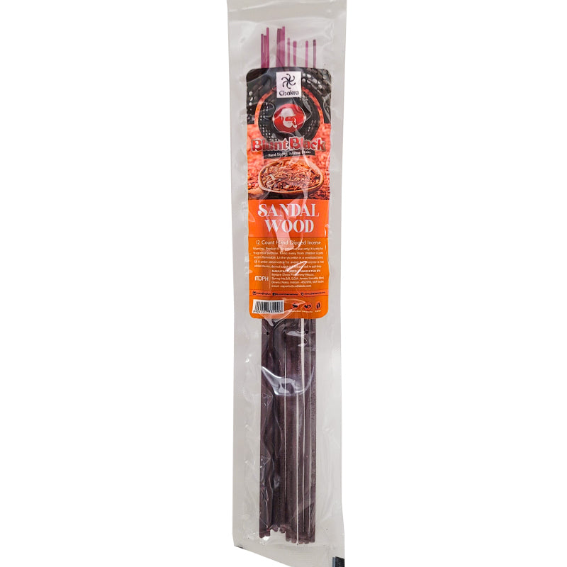 Sandalwood Scent 10.5" Blunt Black Incense, 12-Stick Pack