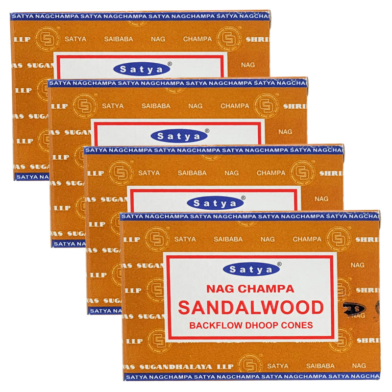 Sandalwood Backflow Dhoop Incense Cones, Box of 10 Cones, by Satya