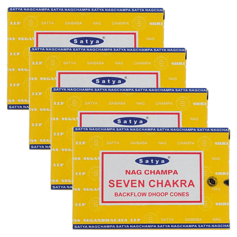 Seven Chakras Backflow Dhoop Incense Cones, Box of 10 Cones, by Satya