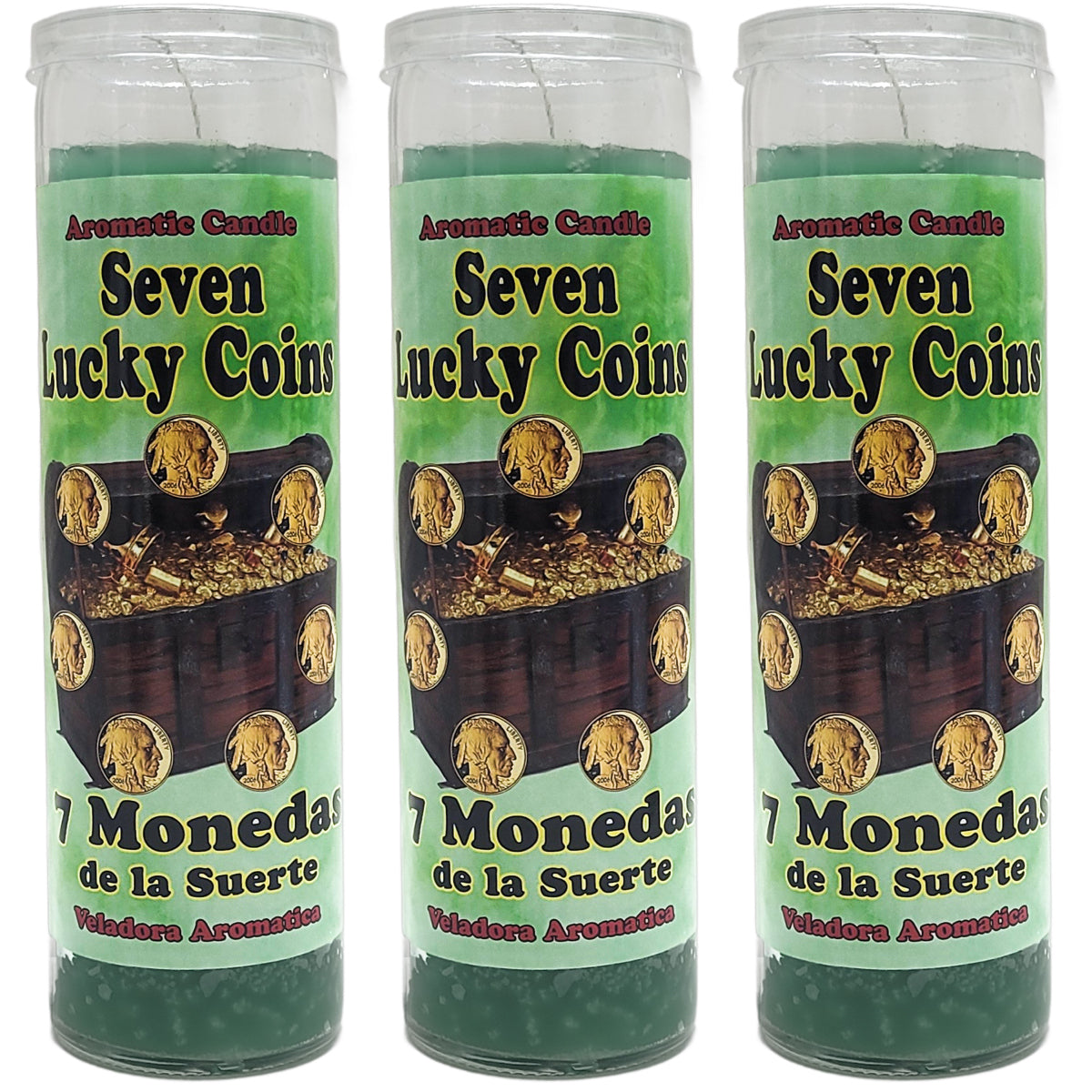 Prepared 7 Day Candle, Seven Lucky Coins, by Mama Mojo
