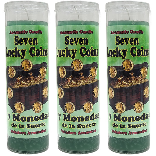 Prepared 7 Day Candle, Seven Lucky Coins, by Mama Mojo