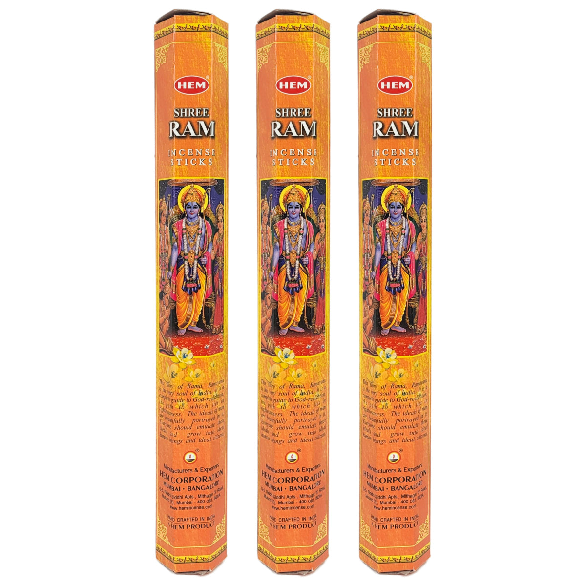 HEM Incense Sticks 20-Stick Hex Packs, Shree Ram