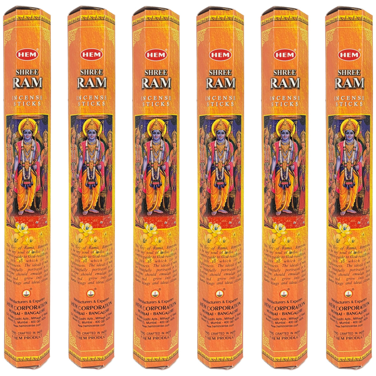HEM Incense Sticks 20-Stick Hex Packs, Shree Ram