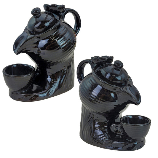 Teapot Fountain Ceramic Backflow Incense Cone Burner & Holder, Dark Brown
