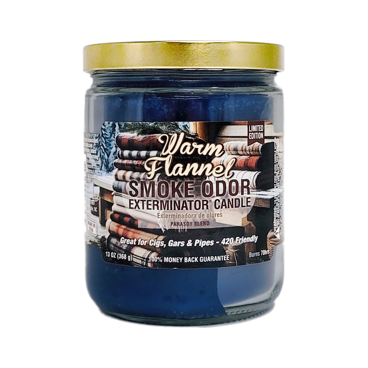 Warm Flannel 4" Glass Jar 13oz Smoke Odor Exterminator Candle, by Tobacco Outlet Products