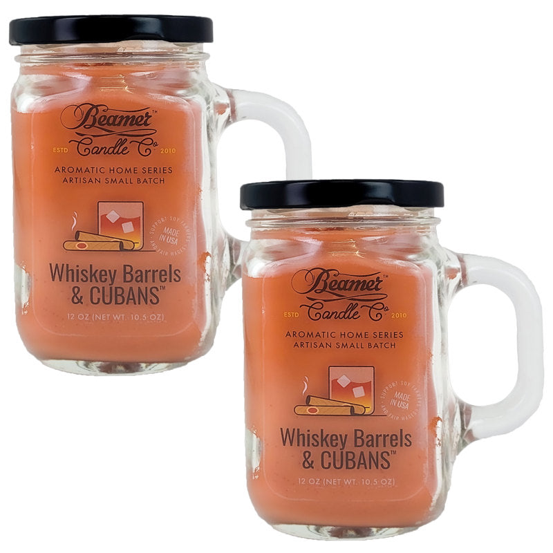 Whiskey Barrels & Cubans 5" Glass Jar Candle, 12oz Aromatic Home Series, by Beamer Candle Co