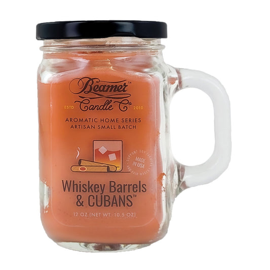 Whiskey Barrels & Cubans 5" Glass Jar Candle, 12oz Aromatic Home Series, by Beamer Candle Co