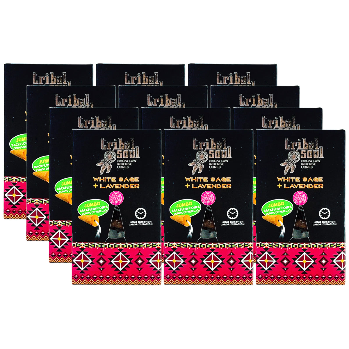 Tribal Soul Jumbo Backflow Incense Cones, White Sage + Lavender 10ct Pack