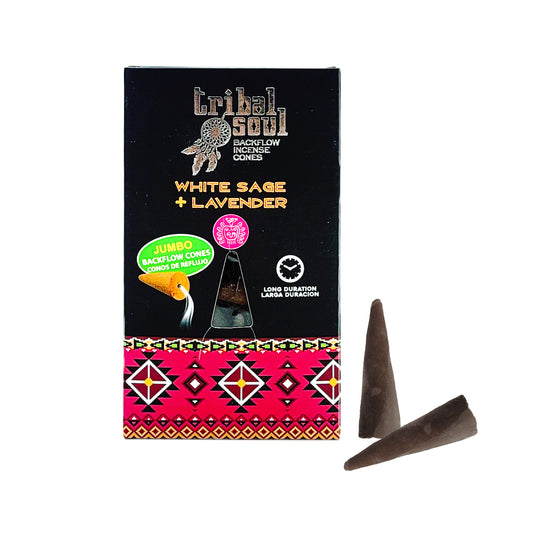 Tribal Soul Jumbo Backflow Incense Cones, White Sage + Lavender 10ct Pack