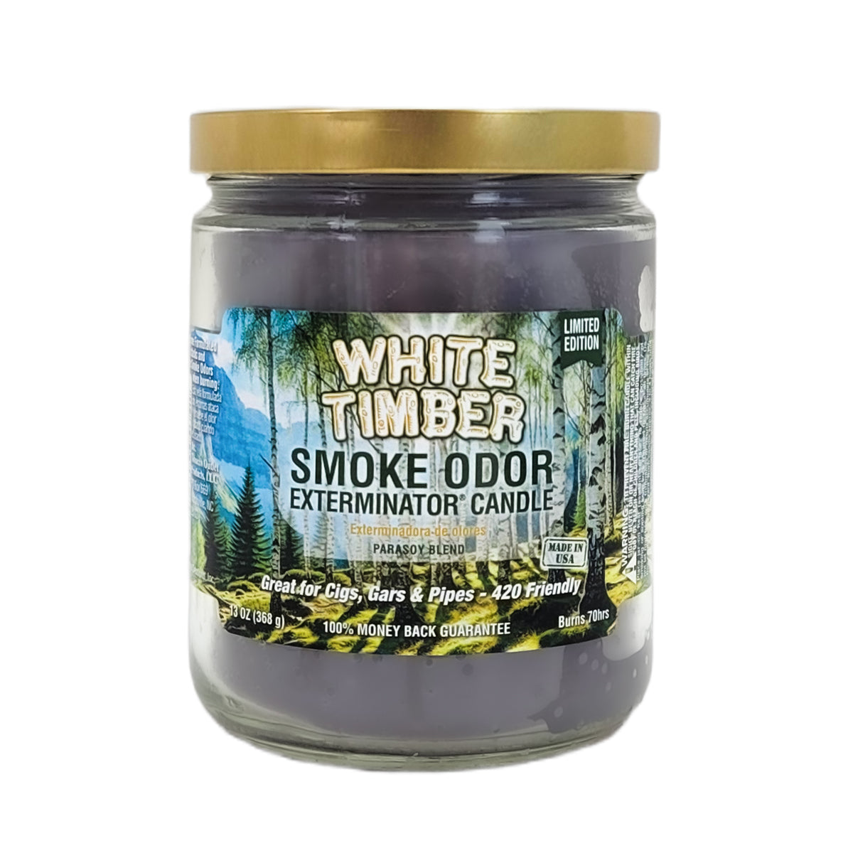 White Timber 4" Glass Jar 13oz Smoke Odor Exterminator Candle, by Tobacco Outlet Products