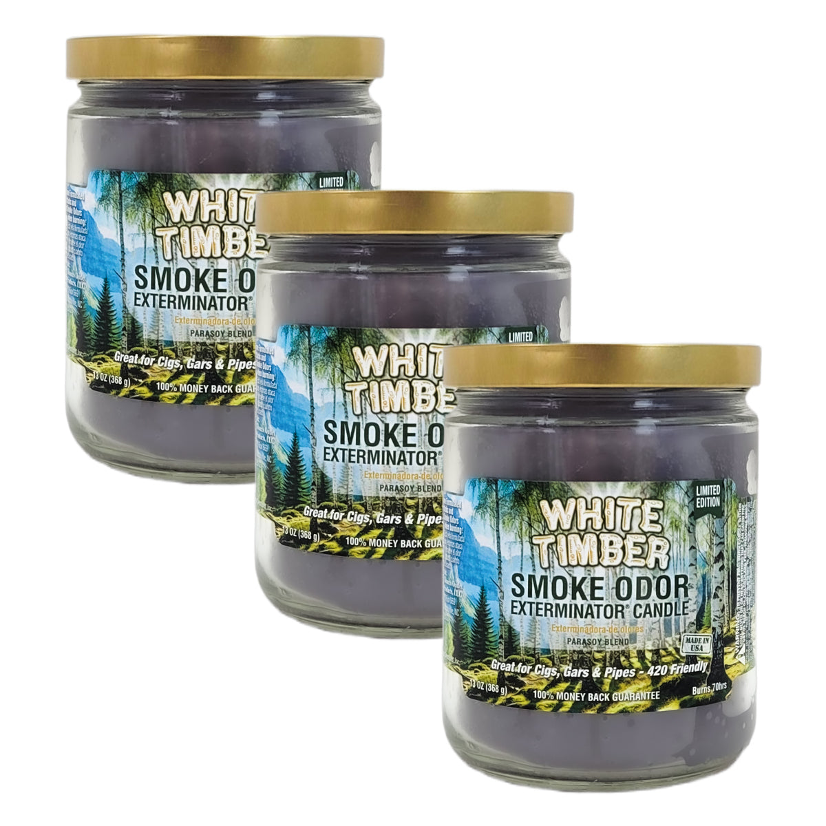 White Timber 4" Glass Jar 13oz Smoke Odor Exterminator Candle, by Tobacco Outlet Products