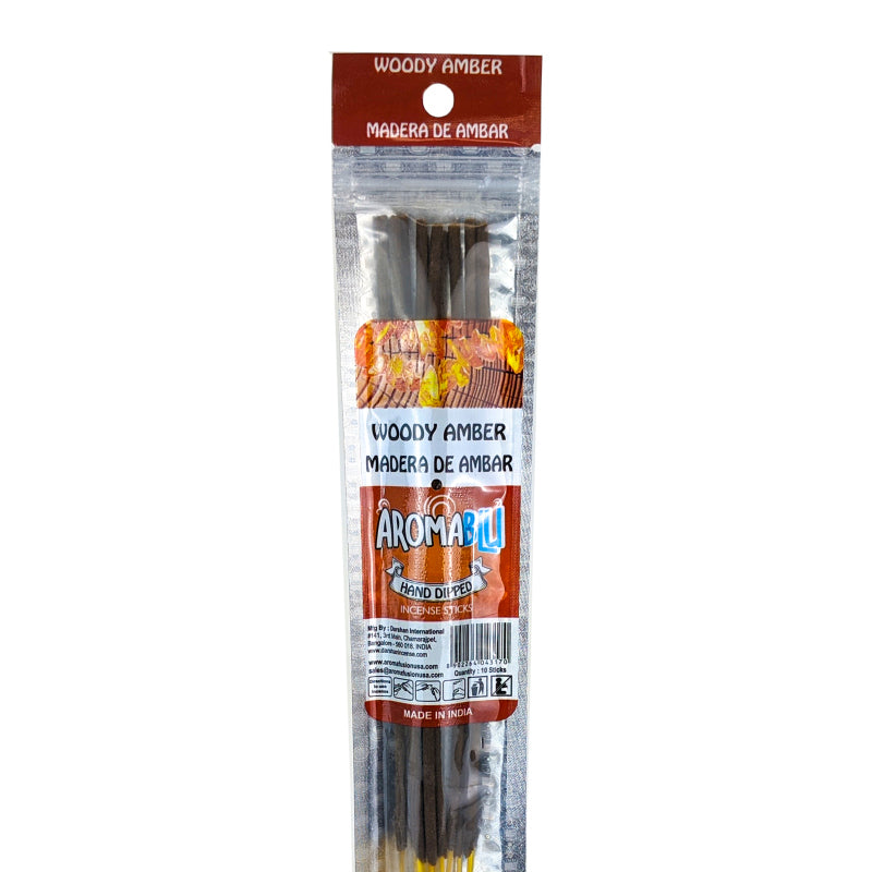 AromaBlu Hand Dipped 11" Incense Sticks, Woody Amber Scent