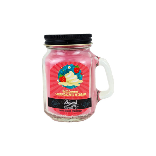 MINI 3" Whipped Strawdazzle N' Cream Jar Candle, 4oz Odor & Smoke Killer, by Beamer Candle Co