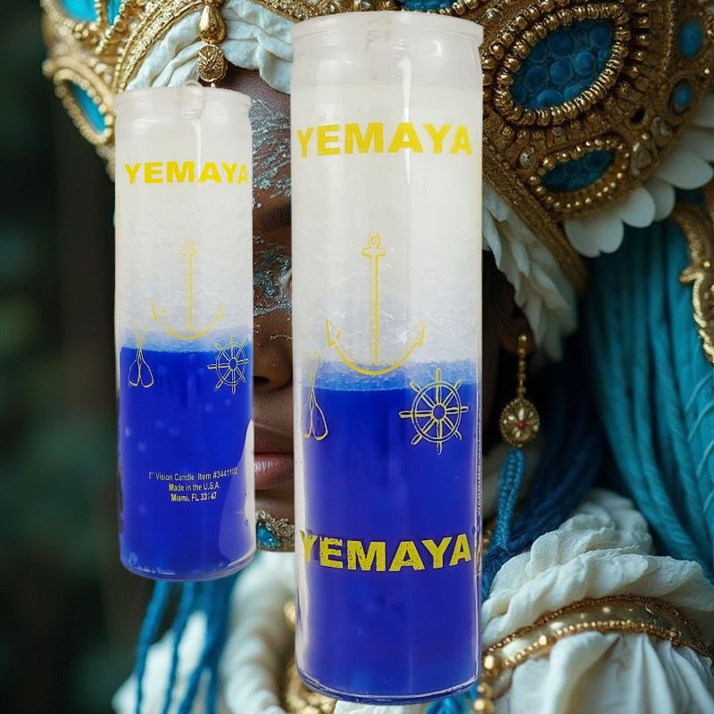 7 Day Candle, Yemaya (White/Blue)
