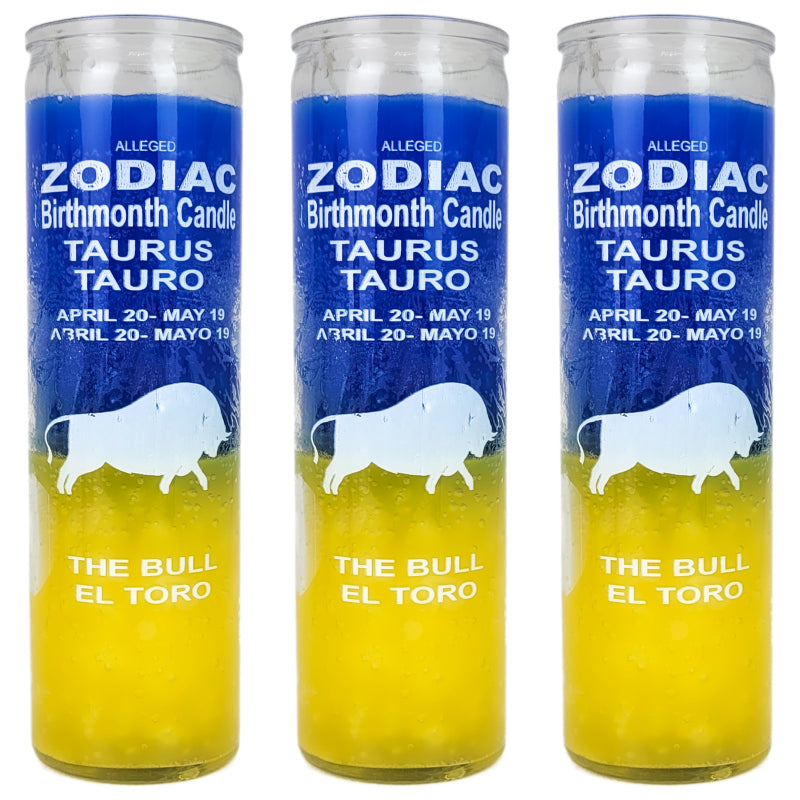 7 Day Candle, Zodiac Taurus (Blue/Yellow)
