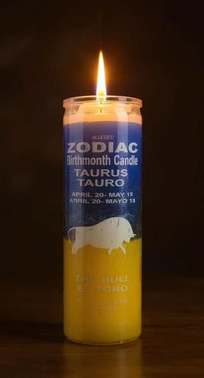 7 Day Candle, Zodiac Taurus (Blue/Yellow)