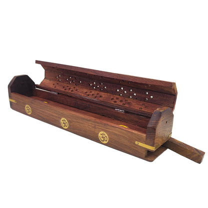 Carved Incense Holder Box with Storage, OM Symbol Design