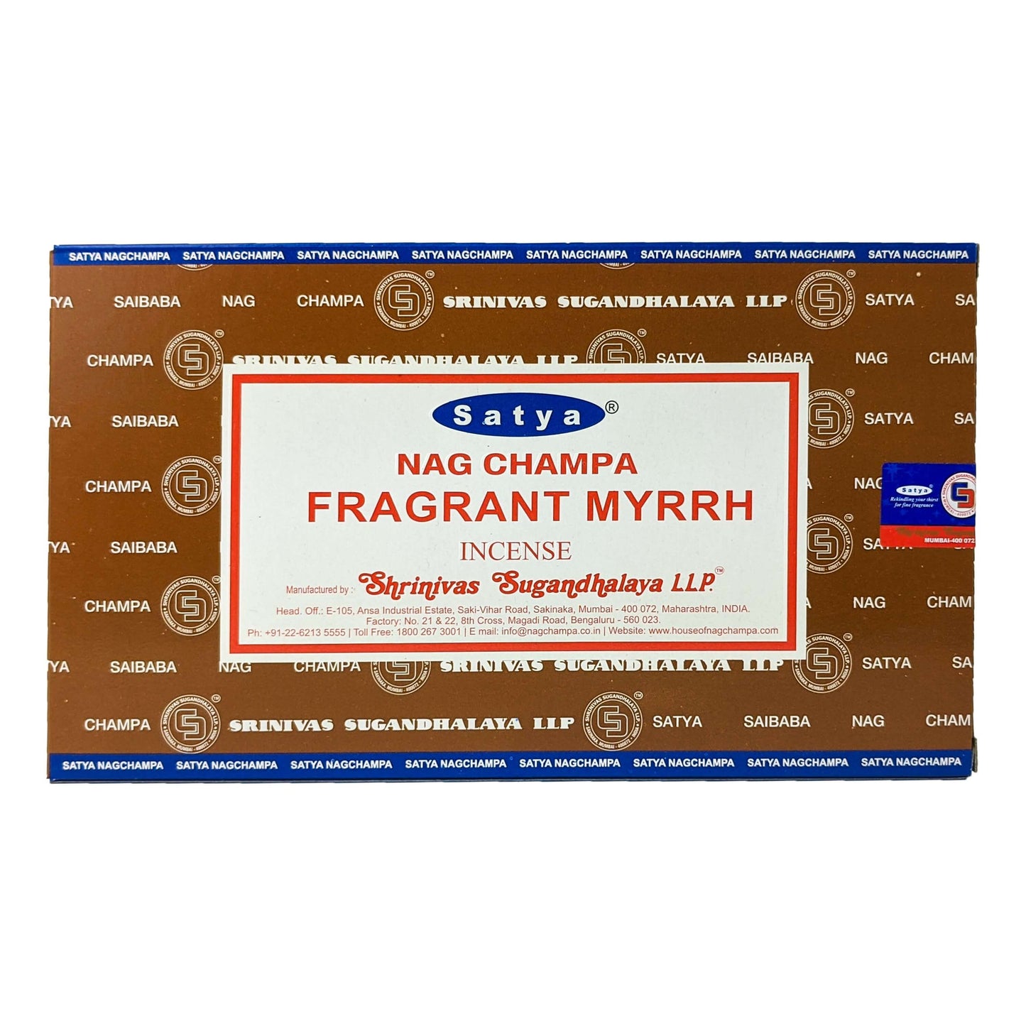 Satya Nag Champa Fragrant Myrrh Incense Sticks, 15g Pack