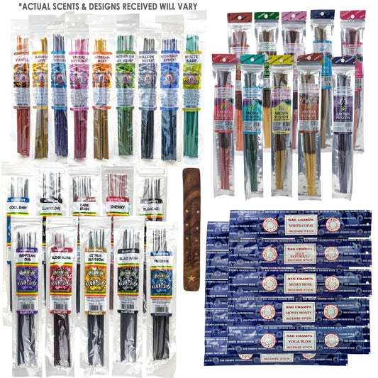 Mega Pack #1: 10.5" Incense, 40 Assorted Packs from 4 Brands + Incense Holder