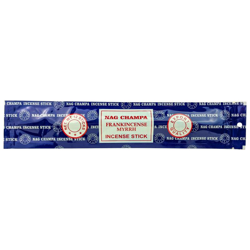 Frankincense Myrrh Scent, Satya 11" Incense, 12-Stick Soft Pack