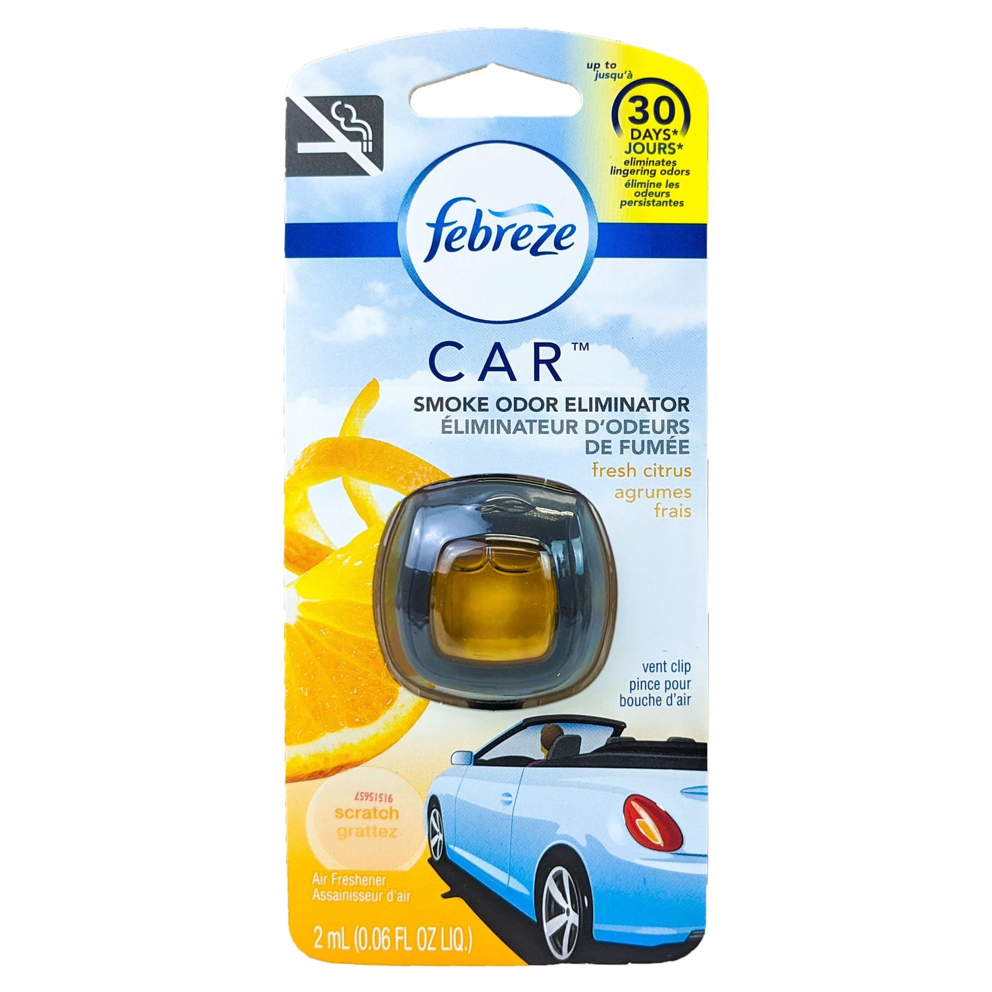Febreze Car Odor-Eliminating Air Freshener Vent Clip with Gain Scent -  Original, 0.06 oz