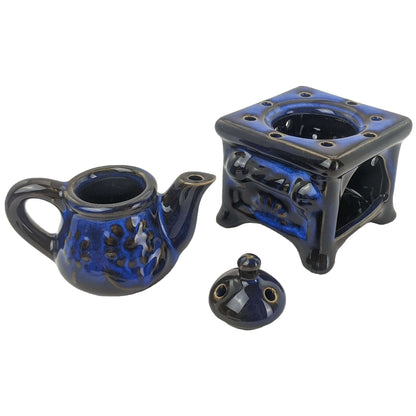 Blue Teapot 3-Piece Porcelain Oil Warmer