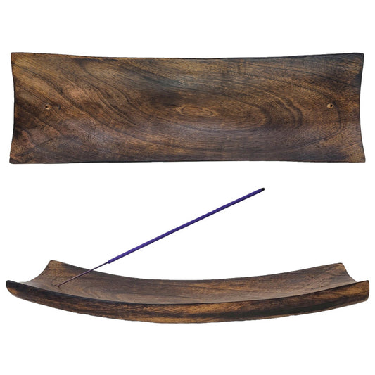 11" Curved Wooden Double Incense Burner & Ash Catcher