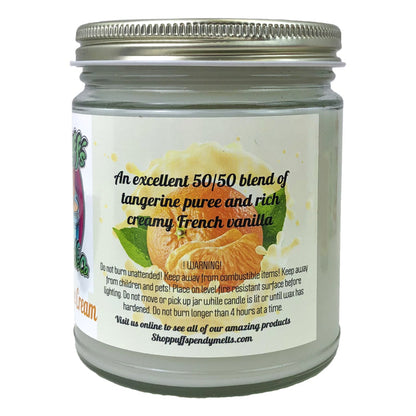 Tangerine Cream Scent 9oz No Pendy Jar Candle, Puff's Candle Co