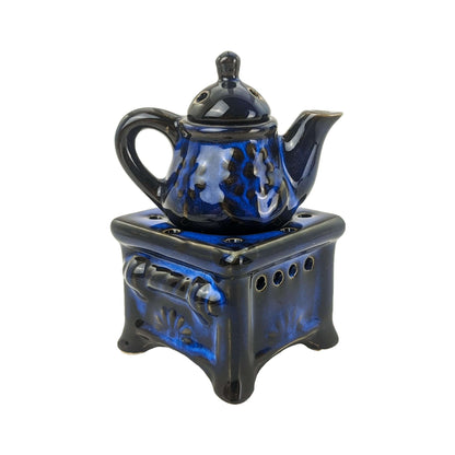 Blue Teapot 3-Piece Porcelain Oil Warmer