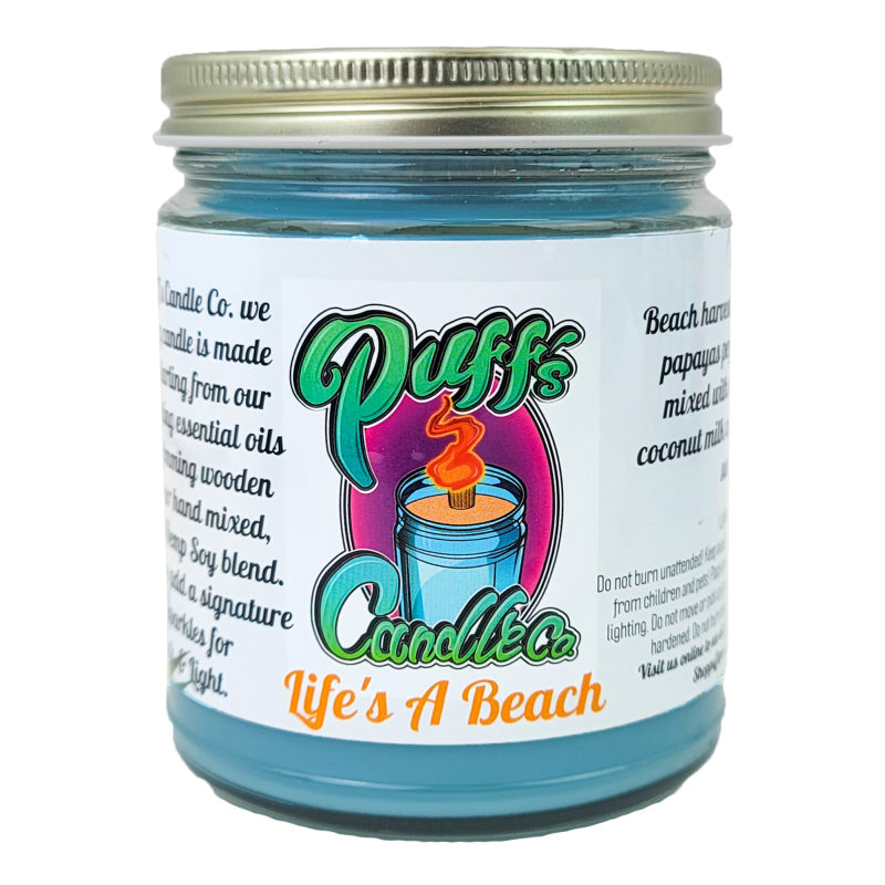 Life's A Beach Scent 9oz No Pendy Jar Candle, Puff's Candle Co