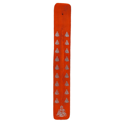 10" Wood Incense Burner & Ash Catcher, Orange Buddha Design