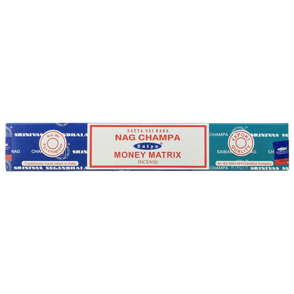 Satya Nag Champa + Money Matrix Incense Sticks, 16g Combo Pack